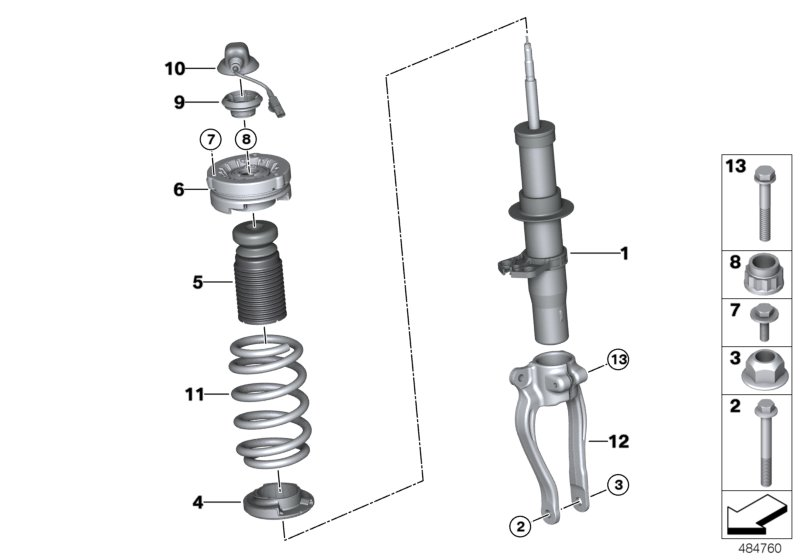 BMW 31308074114 SPRING STRUT, EDC, FRONT RIG