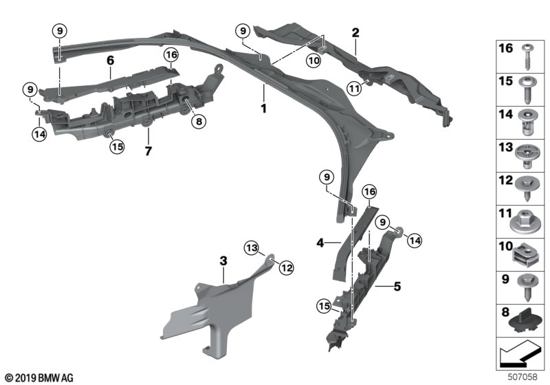 BMW 61136991227 FIREWALL, UPPER SECTION, RIG