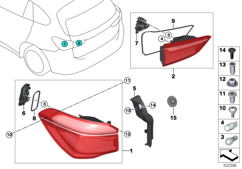 BMW 63217350718 Rear Light In The Side Panel, Right