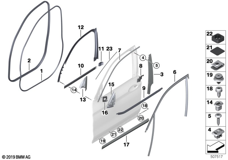 BMW 51337388837 WINDOW GUIDE, LEFT FRONT DOO