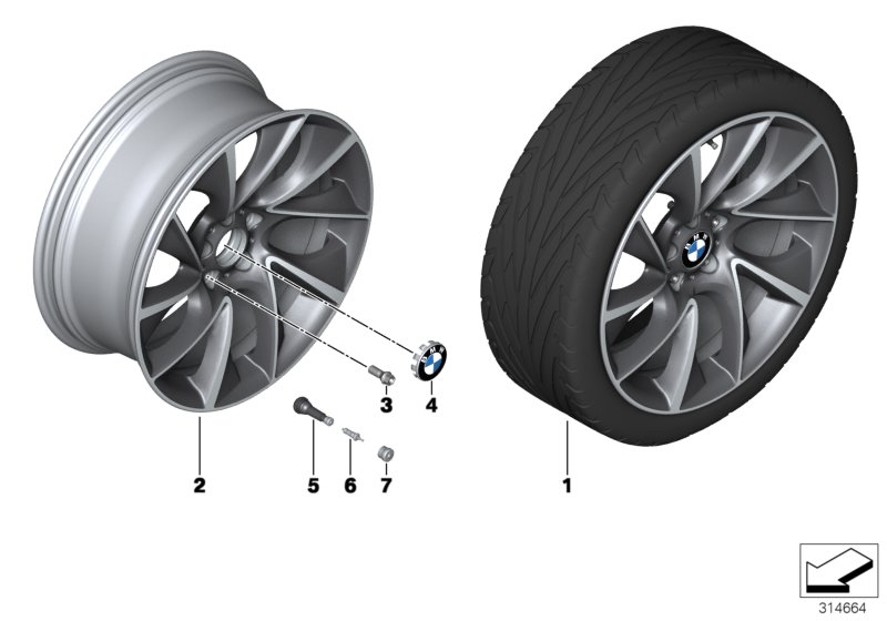 BMW 36116857673 Disc Wheel, Light Alloy, Bright-Turned