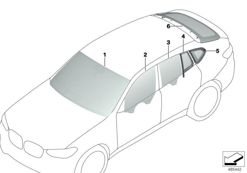 BMW 51357417374 Side Window, Door, Rear Right