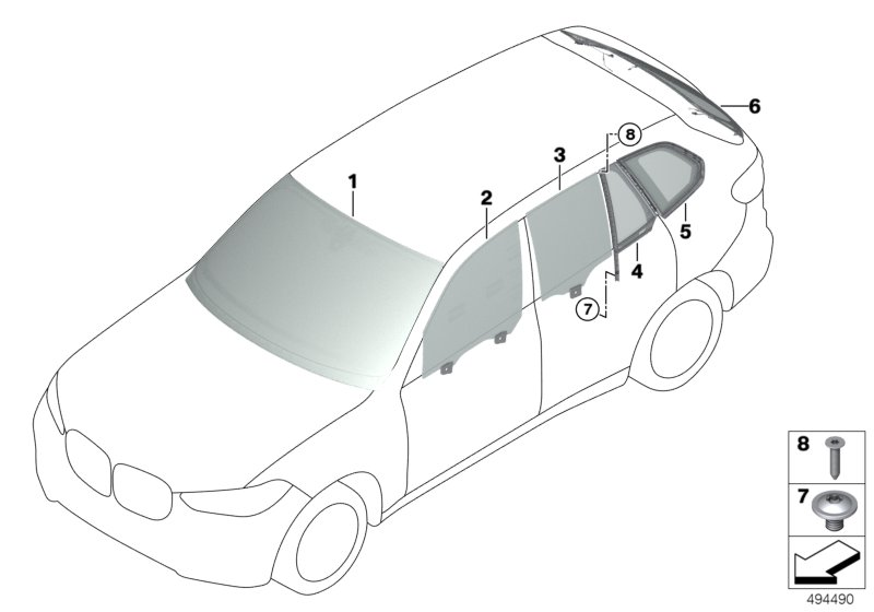 BMW 51377444082 Side Window, Rightid, Rear Right