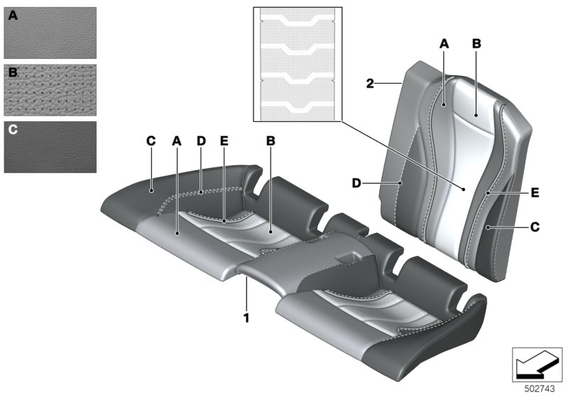 BMW 52207995469 UPHOLSTERY, SEAT, PERFORATED