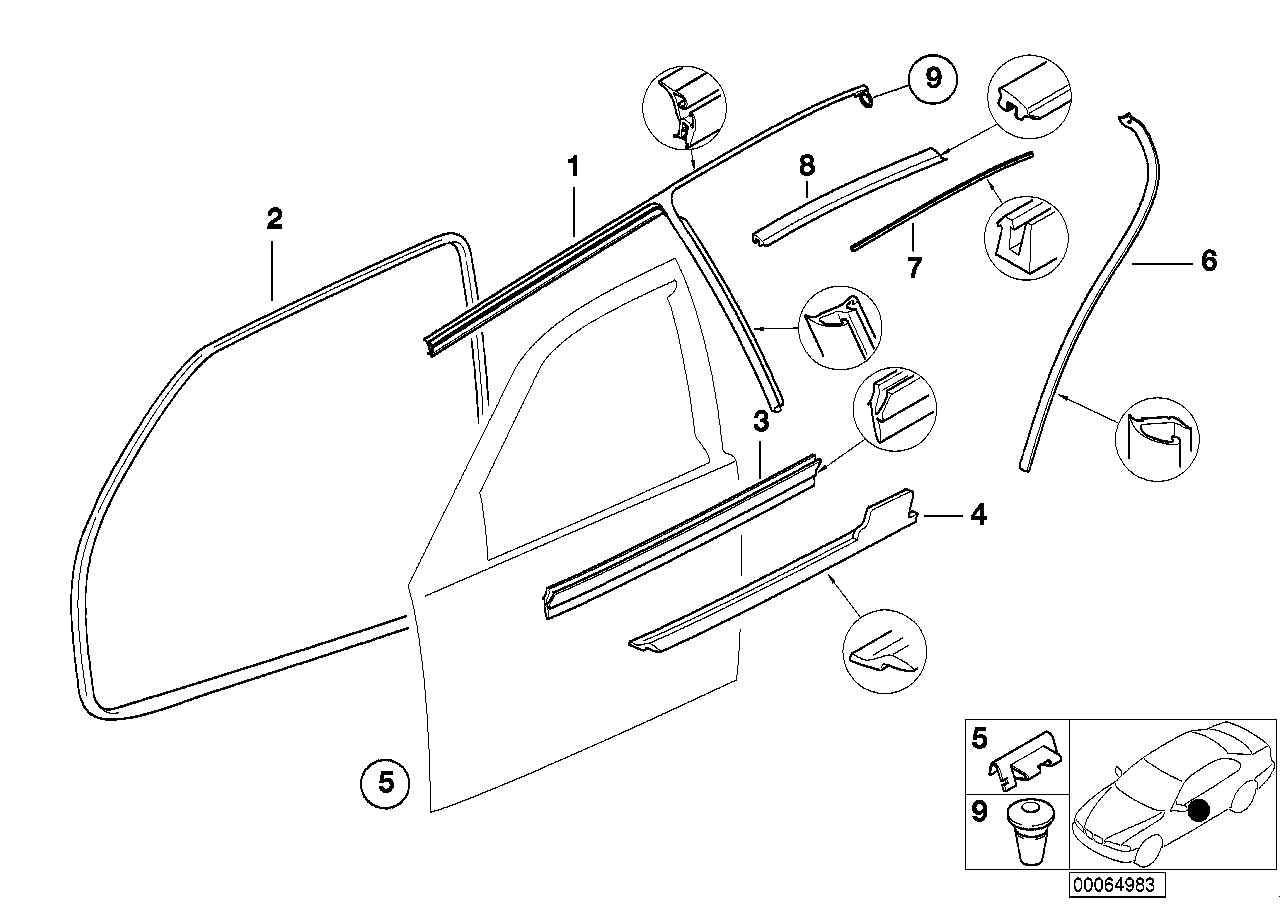 BMW 51218146240 Inner Right Window Channel Cover