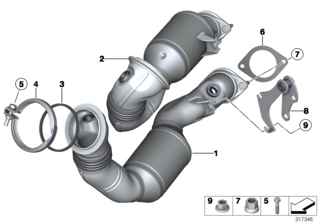 2010 BMW 335i Exchange Catalytic Converter Close To Engine Diagram for 18307587609