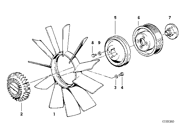 1989 BMW 735i Cooling System - Fan / Fan Coupling Diagram