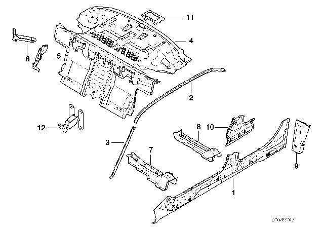 2000 BMW 740i Connection Plate Roof Center Left Diagram for 41228186491