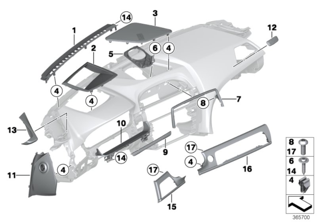 2018 BMW M6 Mounting Parts, Instrument Panel Diagram 2