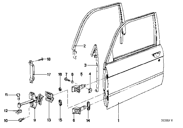 1986 BMW 535i Front Door - Hinge / Door Brake Diagram