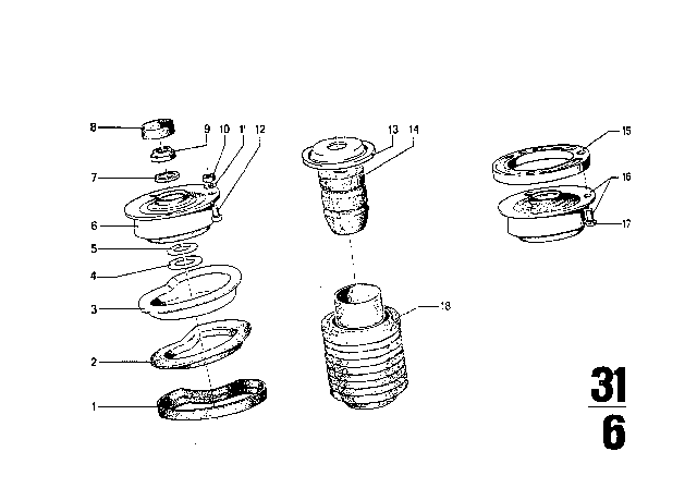 1969 BMW 2500 Guide Support / Spring Pad / Attaching Parts Diagram