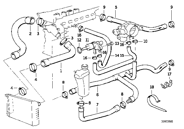 1991 BMW 325is Cooling System - Water Hoses Diagram