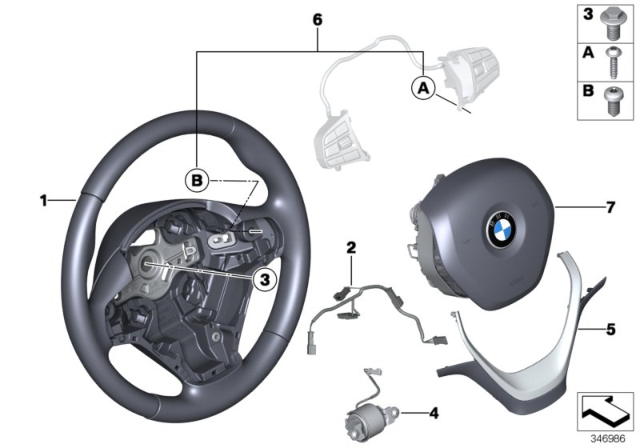 2015 BMW 228i xDrive Airbag Sports Steering Wheel Diagram 2