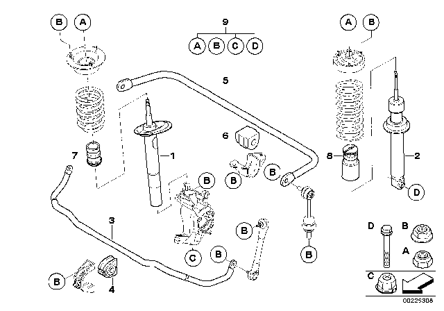 2008 BMW 550i Single Parts, Sports Suspension Diagram