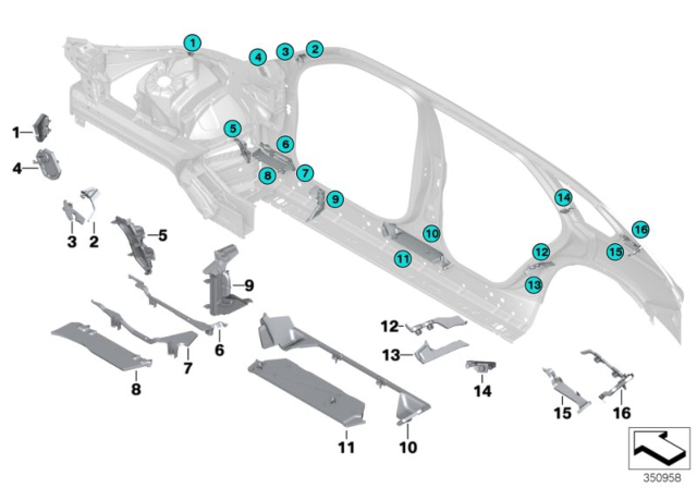 2014 BMW X5 Cavity Shielding, Side Frame Diagram