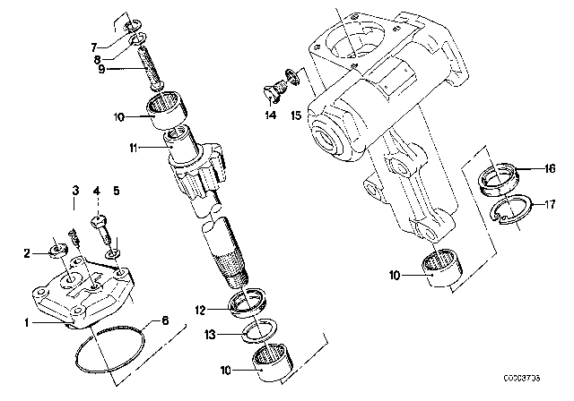 1979 BMW 633CSi Hydro Steering Box - Segment Shaft / Suspension Diagram