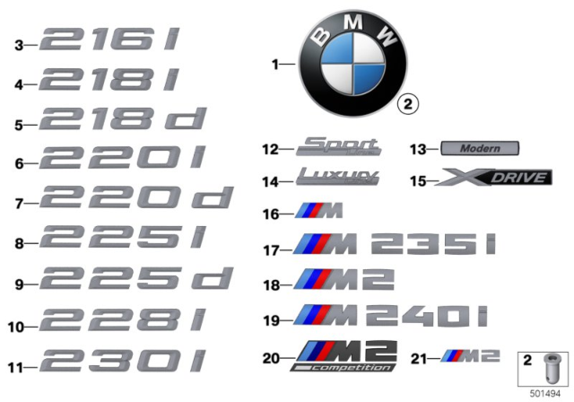 2016 BMW 228i Emblems / Letterings Diagram