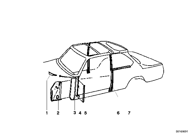 1969 BMW 2002 Body-Side Frame - Side Member / Columns Diagram
