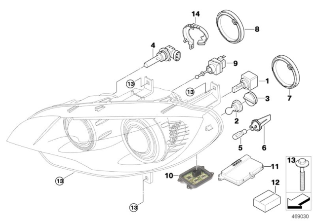 2013 BMW X5 M Single Components For Headlight Diagram 2