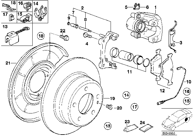 1999 BMW M3 Rear Wheel Brake, Brake Pad Sensor Diagram