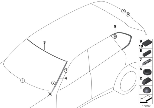 2017 BMW X5 M F85 Glazing, Mounting Parts Diagram