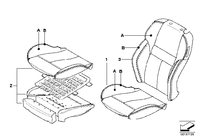 2007 BMW M6 Individual Sports Seat Cover, Front Diagram