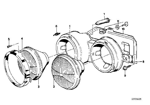 1982 BMW 528e Single Components For Headlight Diagram