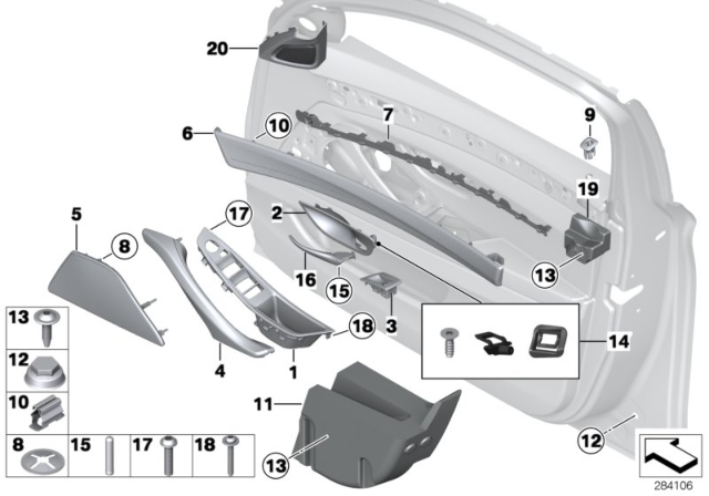 2013 BMW 550i Mounting Parts, Door Trim Panel Diagram 1