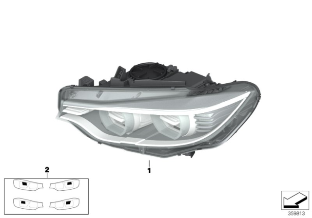 2016 BMW 435i Gran Coupe Left Driver Xenon Hid Headlight Diagram for 63117377853