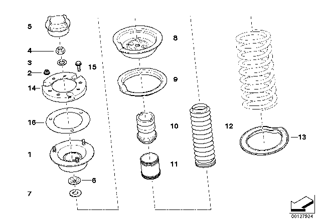 1998 BMW 328is Guide Support / Spring Pad / Attaching Parts Diagram