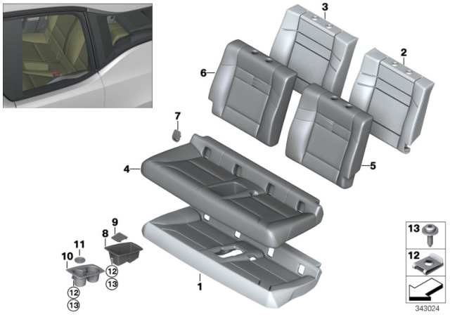 2019 BMW i3 Foam Part, Backrest, Rear Left Diagram for 52207304327