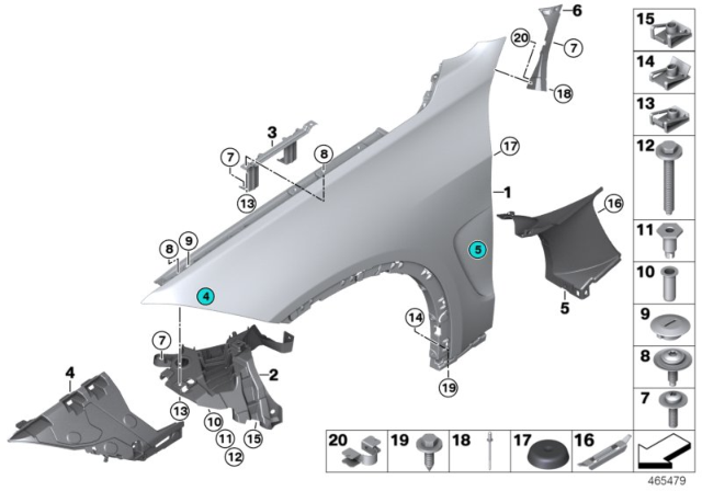 2018 BMW X5 M Front Side Panel / Mounting Parts Diagram