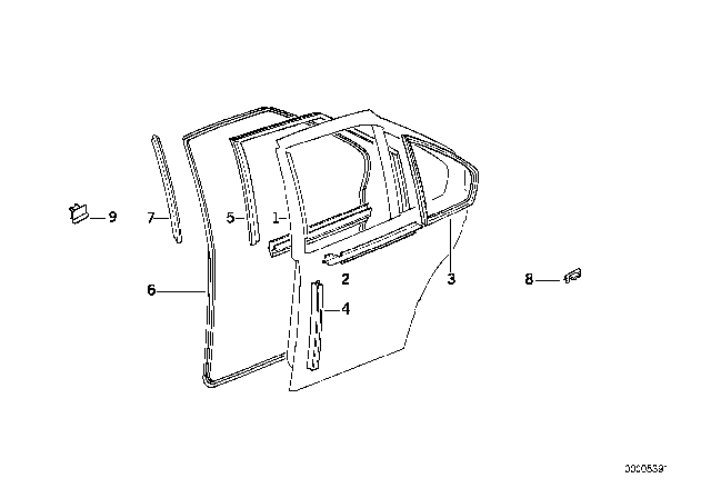 1995 BMW 325i Inner Left Window Channel Cover Diagram for 51228174765