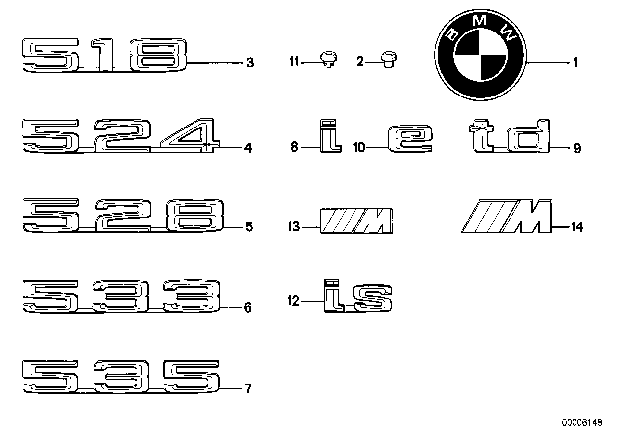 1984 BMW 528e Emblems / Letterings Diagram