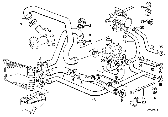 1990 BMW 325ix Cooling System - Water Hoses Diagram 1