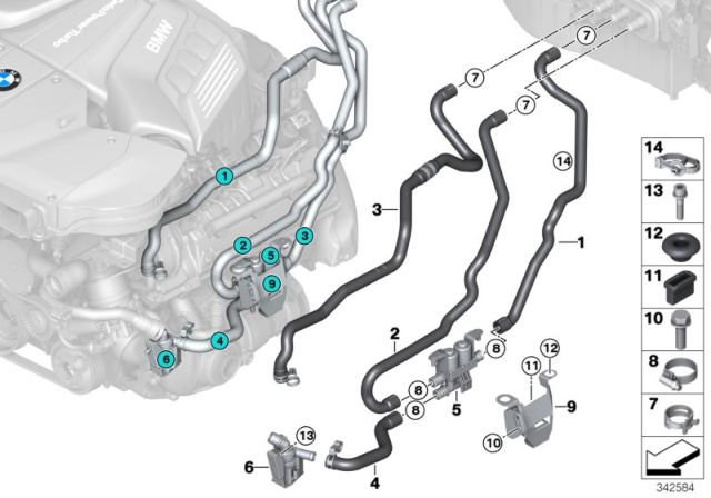 2015 BMW X6 Cooling Water Hoses Diagram