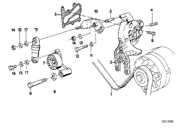 1993 BMW 850Ci Adjusting Pulley Assembly Diagram for 11281720039