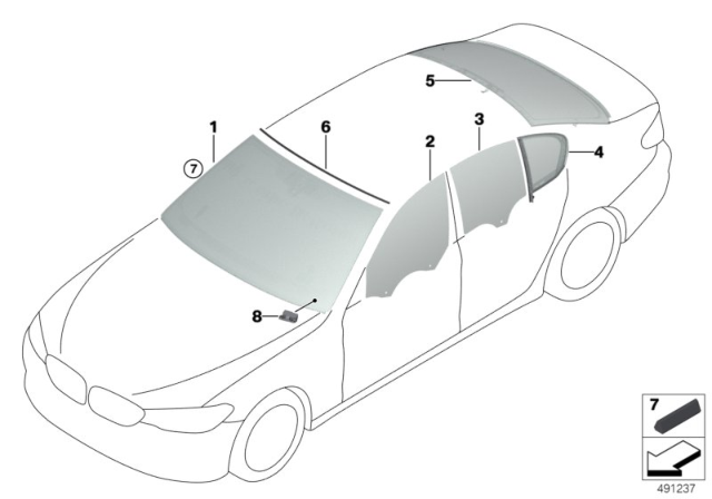 2017 BMW 540i Glazing Diagram