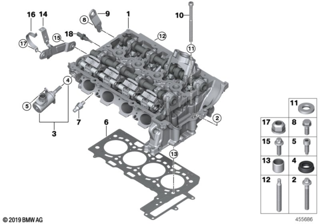 2017 BMW 330e Cylinder Head / Mounting Parts Diagram