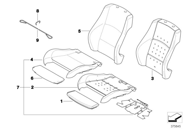 2012 BMW 128i Leather Cover Sport Backrest Right Diagram for 52107235936