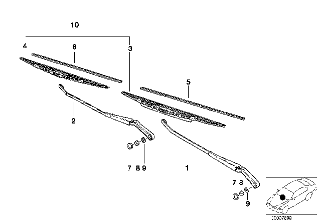 1997 BMW M3 Single Components For Wiper Arm Diagram