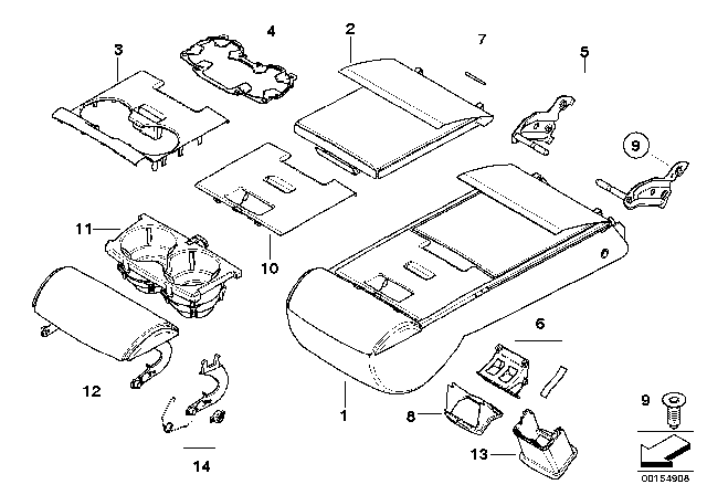 2005 BMW 545i Armrest Basis With Shelf, Leather Diagram for 52207076553