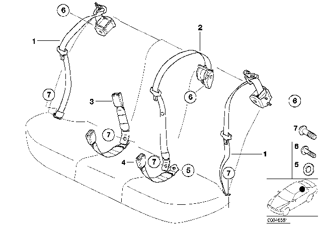 2004 BMW 325xi Safety Belt Rear Diagram