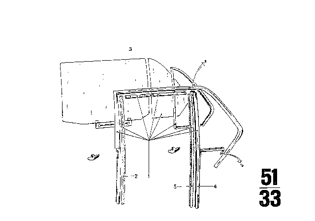1972 BMW Bavaria Right One-Piece Window Guide Diagram for 51341852230