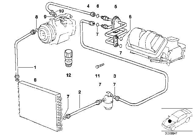 1988 BMW 735iL Suction Pipe Evaporator-Compressor Diagram for 64538390678
