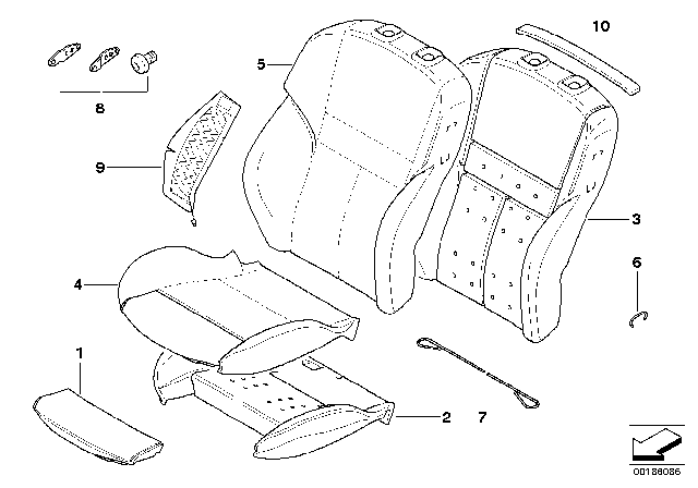 2006 BMW M6 Foam Section, Backrest, Right Diagram for 52107903414