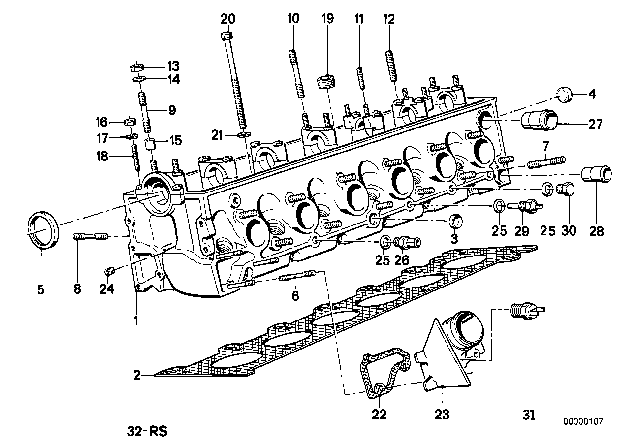 1986 BMW 524td Cylinder Head & Attached Parts Diagram