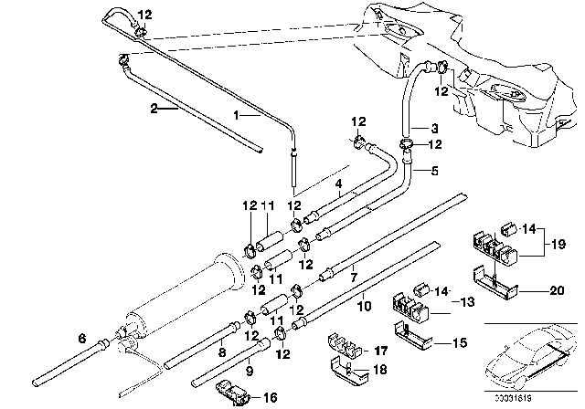 2002 BMW 530i Fuel Pipe And Mounting Parts Diagram