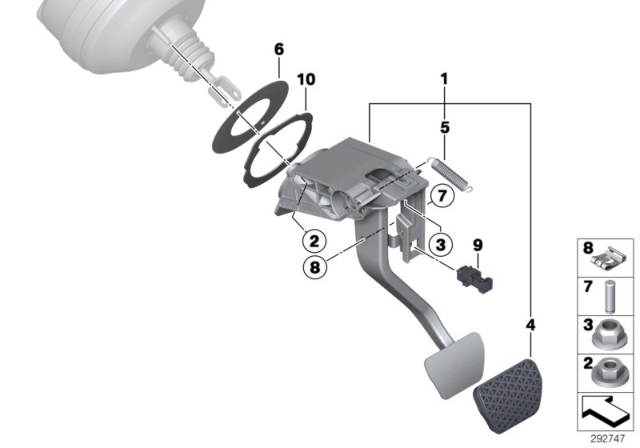 2014 BMW 328i xDrive Pedal Assembly, Automatic Transmission Diagram