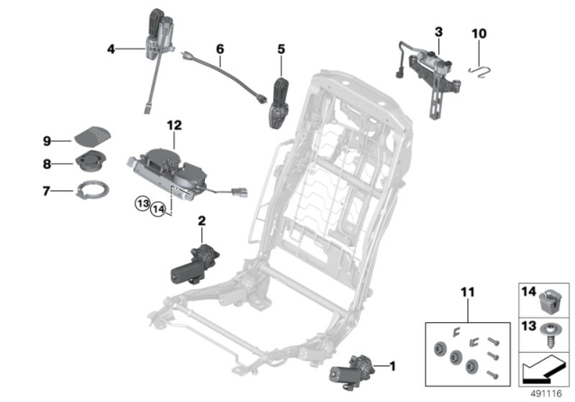 2018 BMW 740i Actuator For Upper Backrest Adjustment Diagram for 52107454067